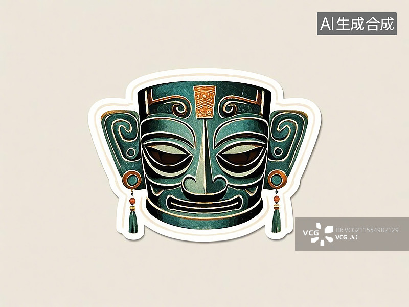 【AI数字艺术】一个三星堆文化文物，彩笔手绘画风格图片素材