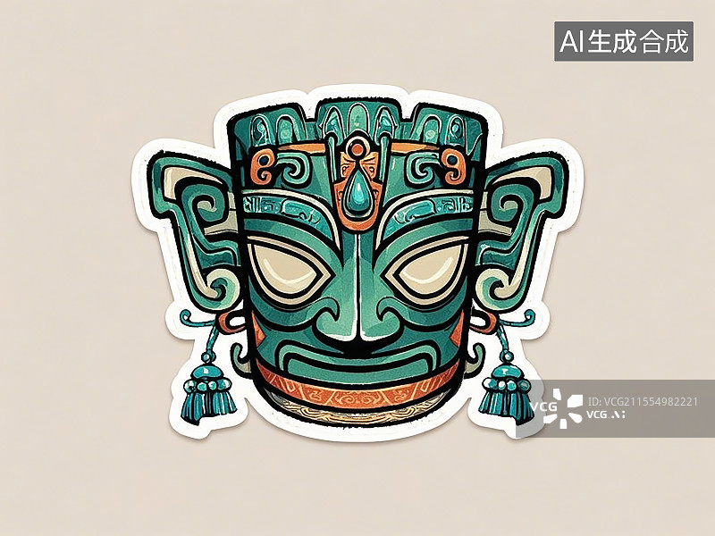 【AI数字艺术】一个三星堆文化文物，彩笔手绘画风格图片素材