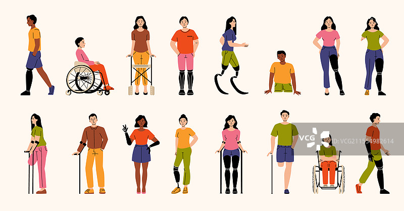 一群多样化的残疾人士展示自己图片素材