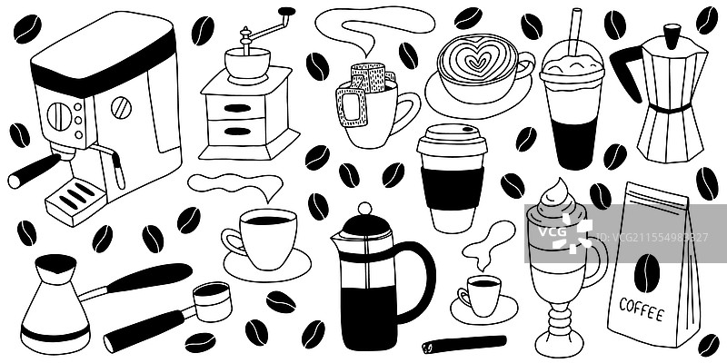 咖啡涂鸦套装图片素材
