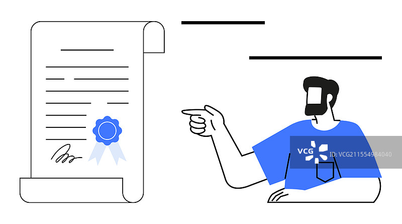 指着带有丝带的认证文件的人图片素材