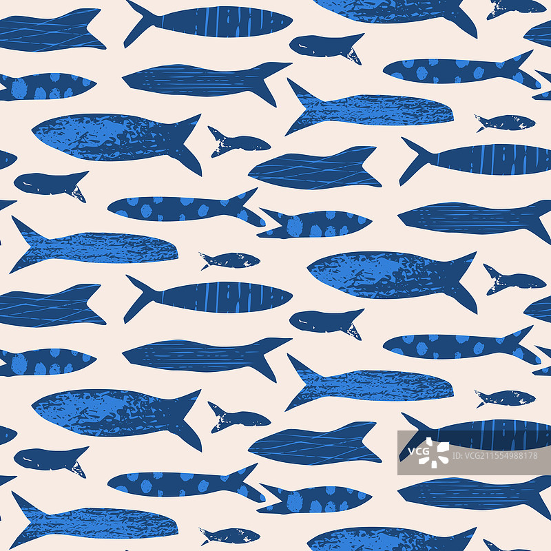蓝色纹理沙丁鱼无缝图案图片素材