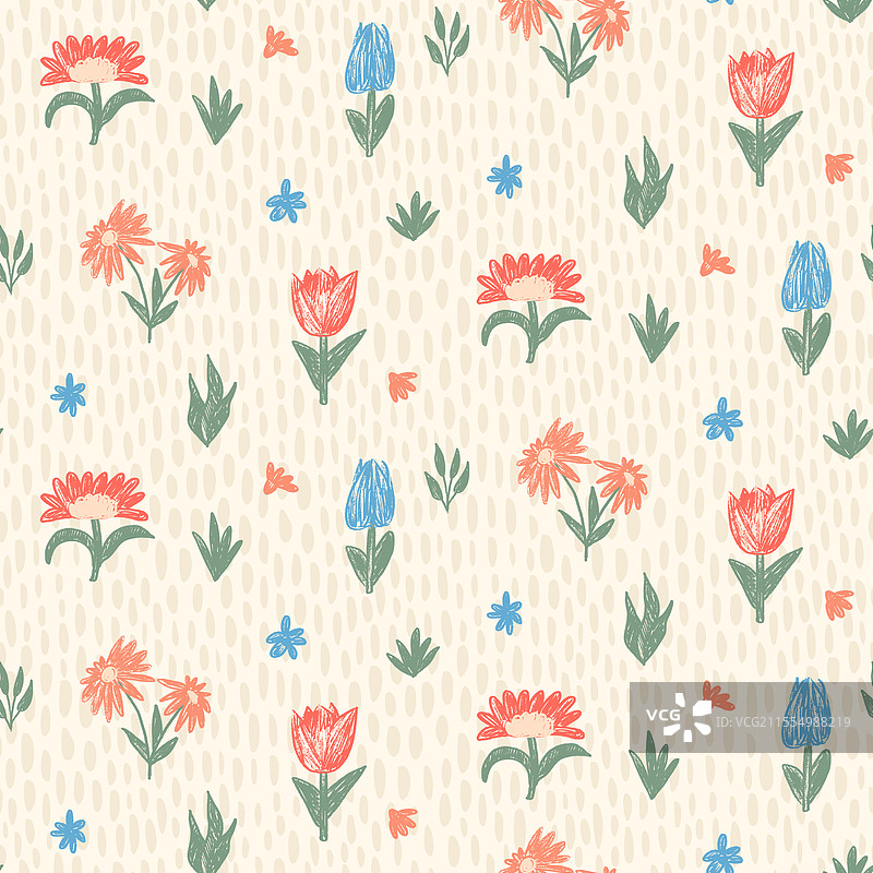 蜡笔画的花卉无缝图案图片素材