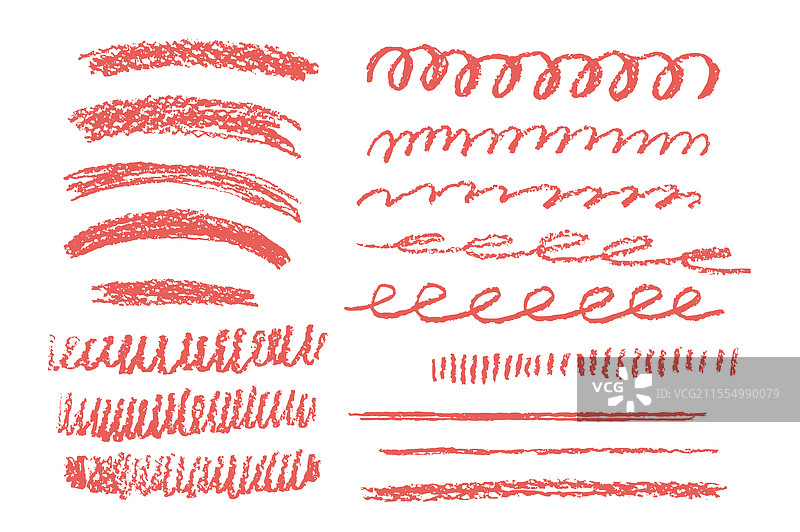 红色铅笔涂鸦线条的蜡笔下划线套装图片素材