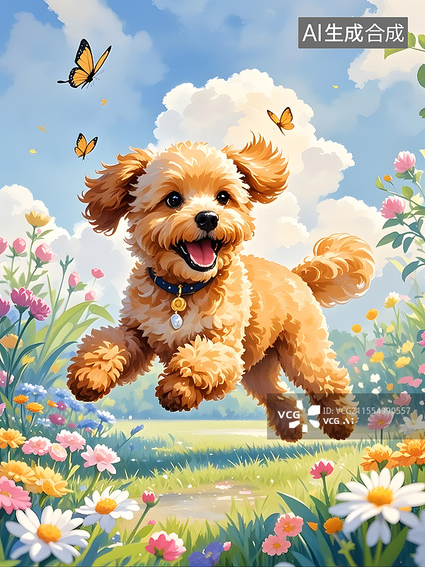 【AI数字艺术】水彩泰迪犬图片素材