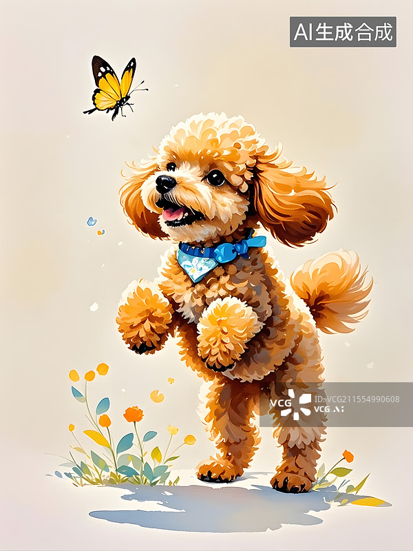 【AI数字艺术】水彩泰迪犬图片素材