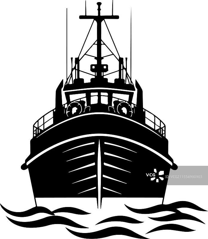 一艘渔船的大胆黑色剪影图片素材