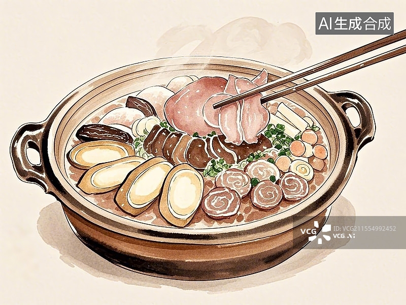 【AI数字艺术】传统美食东北杀猪菜手绘线稿风格图片素材
