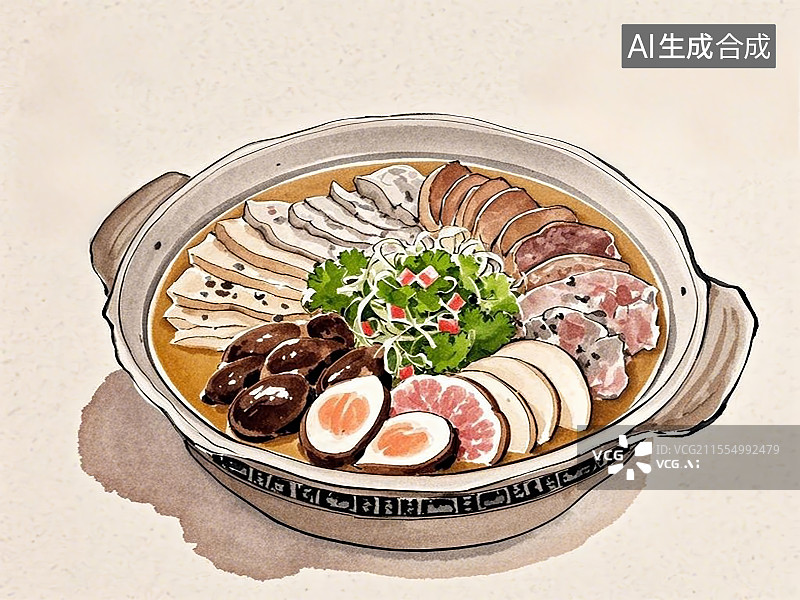 【AI数字艺术】传统美食东北杀猪菜手绘线稿风格图片素材