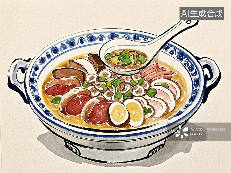 【AI数字艺术】传统美食东北杀猪菜手绘线稿风格图片素材