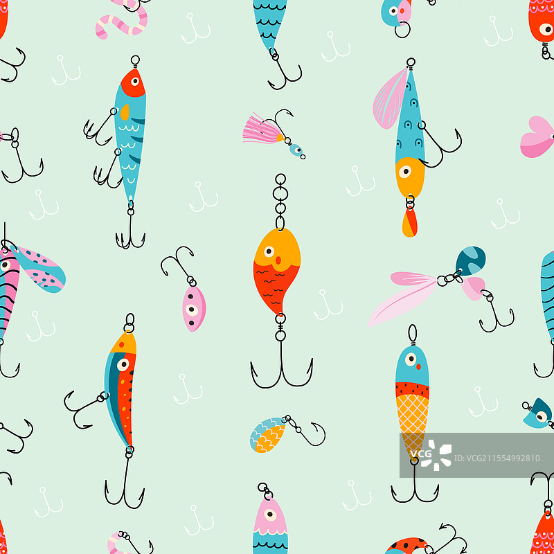 鱼饵无缝图案涂鸦钓鱼饵图片素材