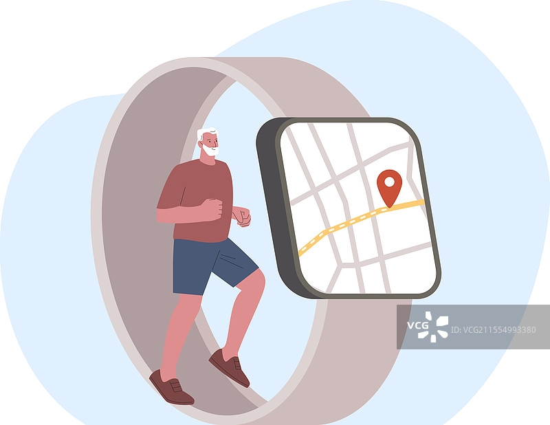 智能手表用于追踪路线的跑步老年男性图片素材