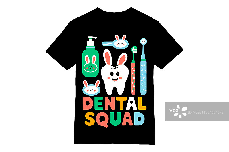牙科团队 - 复活节兔子牙齿T恤设计图片素材