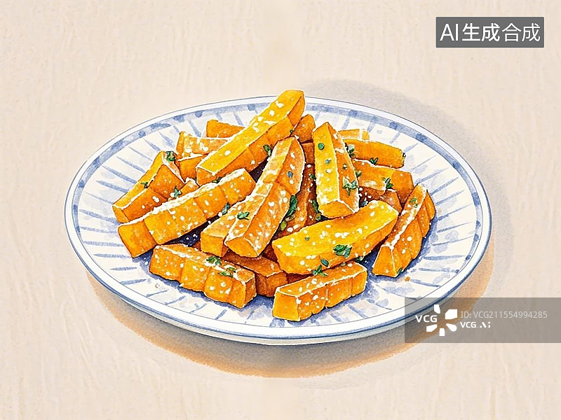 【AI数字艺术】传统美食咸蛋黄焗南瓜手绘线稿风格图片素材