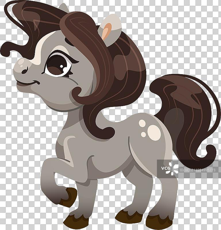 可爱的卡通小马，棕色鬃毛，白色背景图片素材