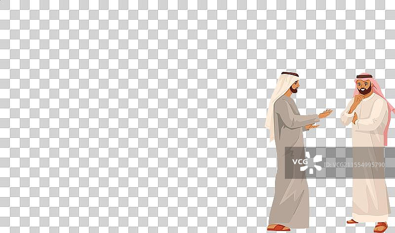 两位身穿传统阿拉伯服装的男子在交谈图片素材