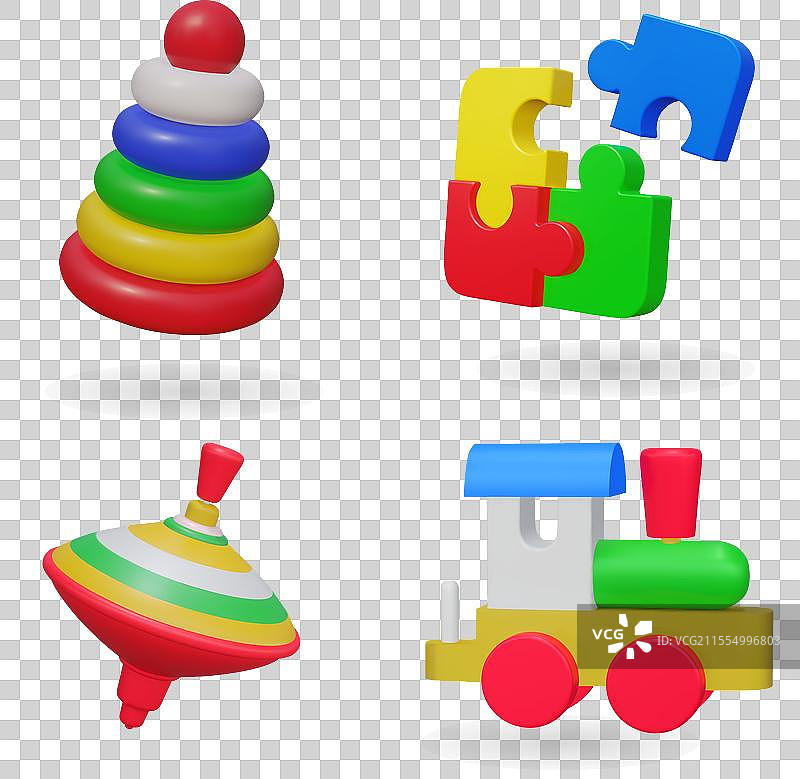 复古风格的多彩旋转玩具游戏套装图片素材