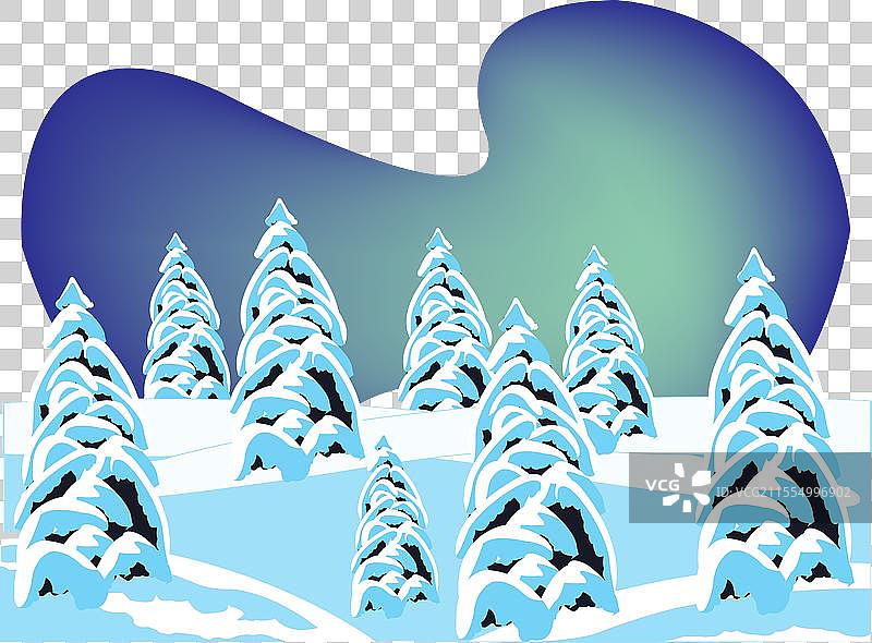 冬季森林与北极光照耀的天空图片素材