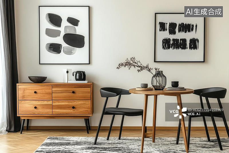 【AI数字艺术】现代北欧风格餐厅抽象艺术装饰图片素材