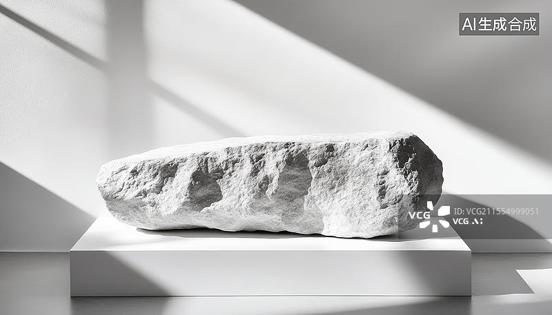 【AI数字艺术】白色石头摆放在白色底座上图片素材