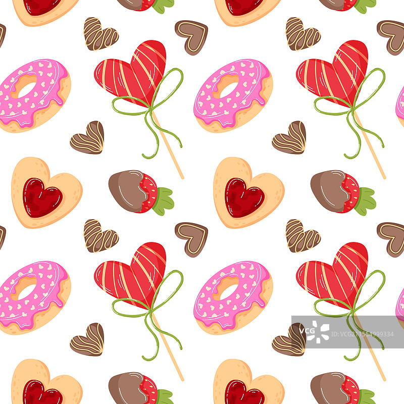 无缝情人节食品图案与心形设计图片素材