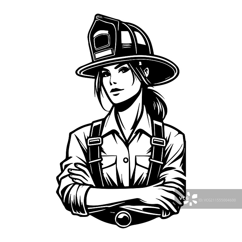 自信地站着的女性消防员图片素材