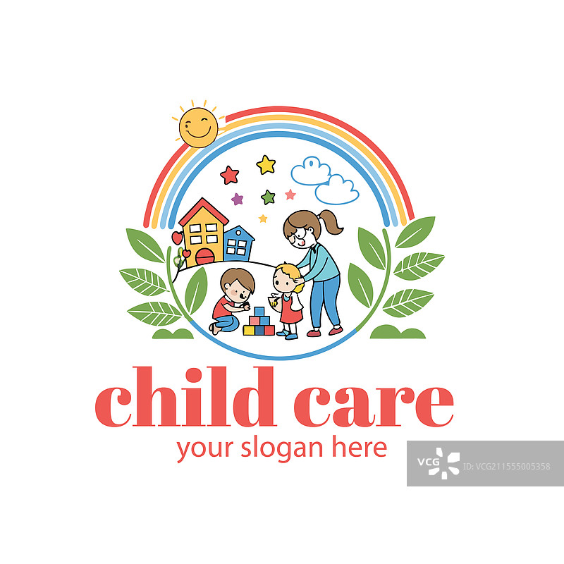 婴儿商店、儿童护理、日托学校和儿童标志图片素材