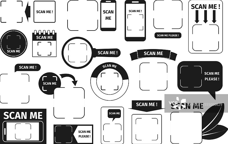 空白二维码框架集，扫描我，电子产品图片素材