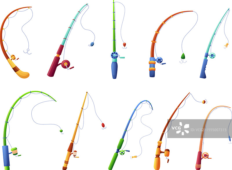 卡通钓竿与旋转线条图片素材