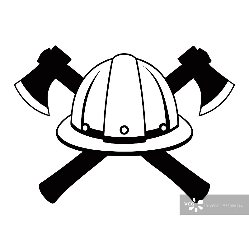 消防员头盔和斧头徽章图片素材