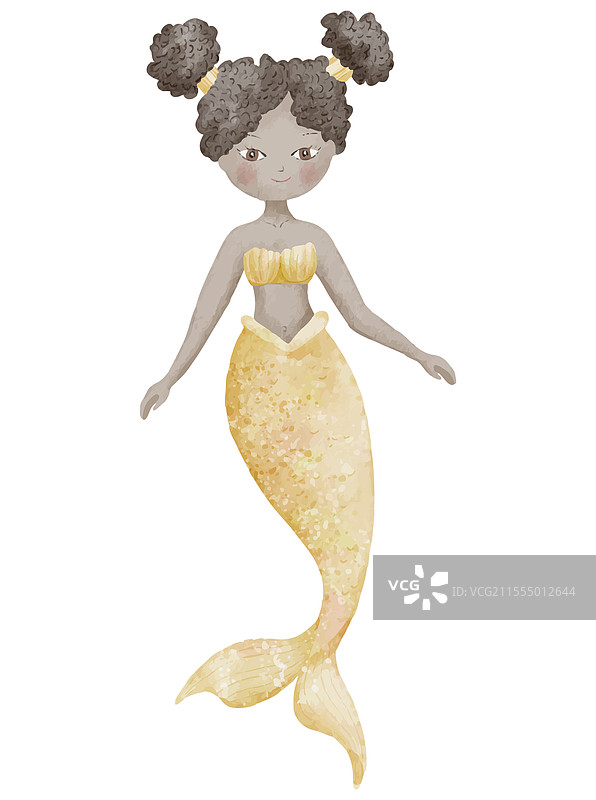 深肤色美人鱼的水彩画图片素材