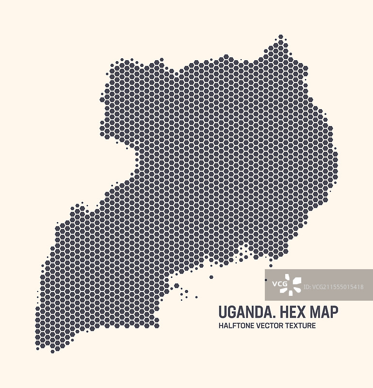 乌干达地图六边形半色调图案孤立展示图片素材