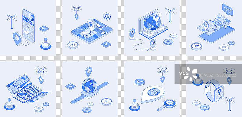 GPS导航3D等距概念集图片素材