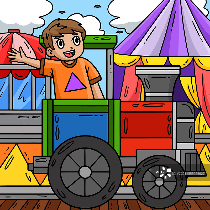 火车上的马戏团小孩彩色卡通图图片素材