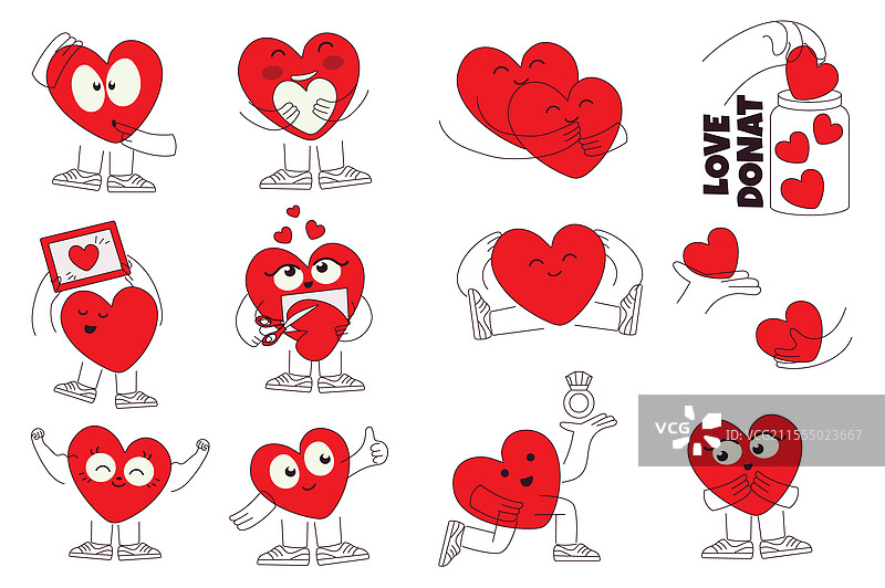 可爱的心形角色平面图形设计套装图片素材