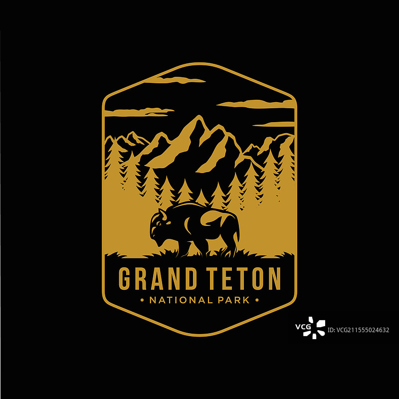 大提顿国家公园线条艺术徽章logo图片素材