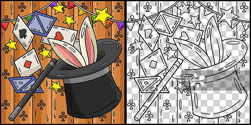 马戏团魔术师的高顶帽涂色页图片素材