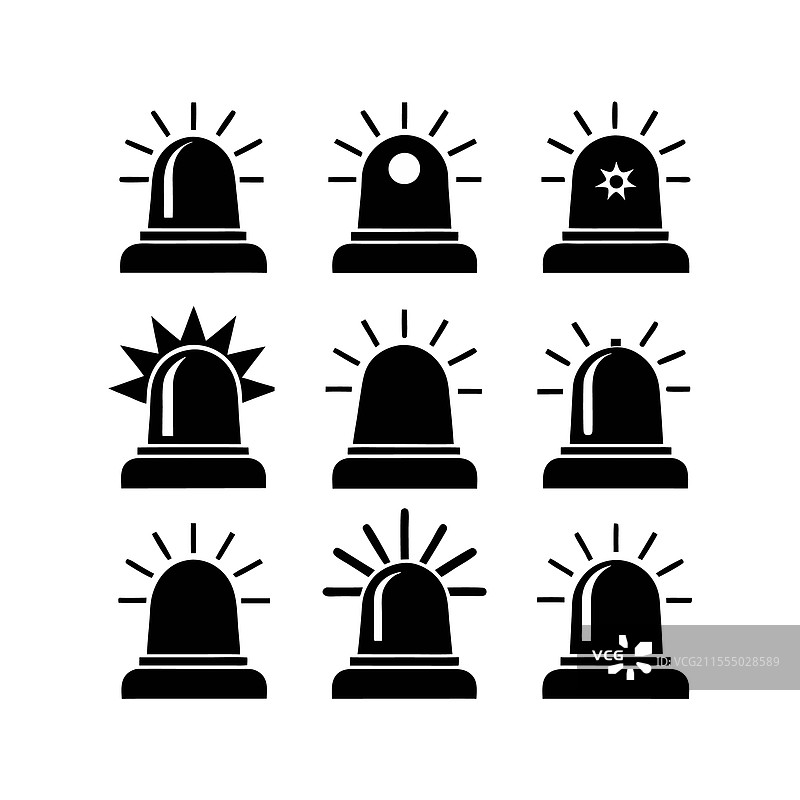 黑白色的紧急警报器集合图片素材