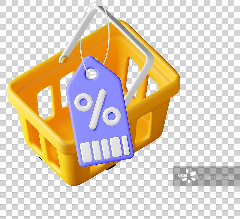 3D购物车和带百分号的优惠券图片素材