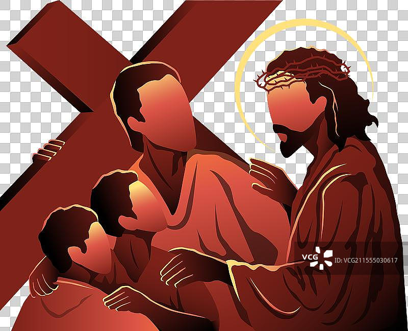 西门·基法帮助耶稣背十字架图片素材