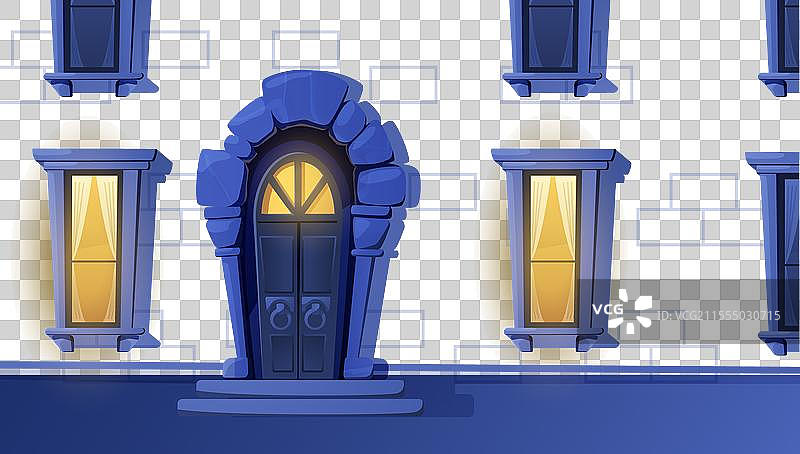 中世纪城堡的门，窗户透出光线图片素材