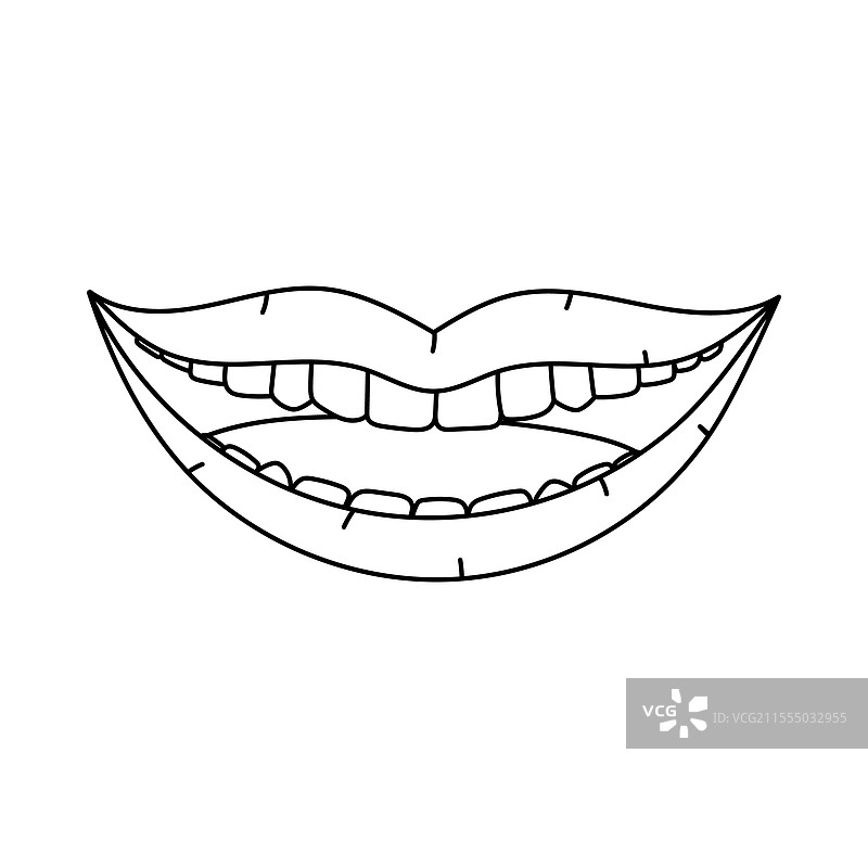 时尚的线条涂鸦，张开的微笑嘴巴图片素材