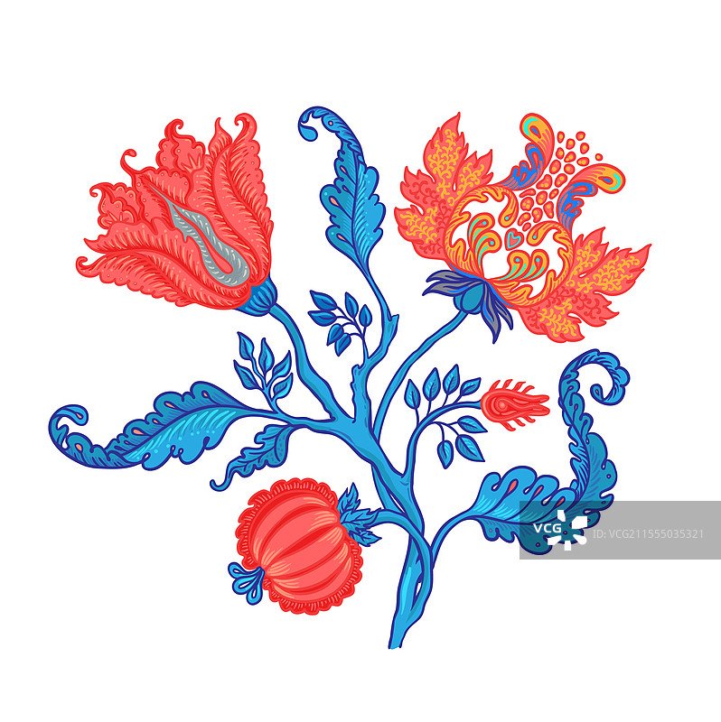 雅各宾风格的花卉复古图案元素套装图片素材