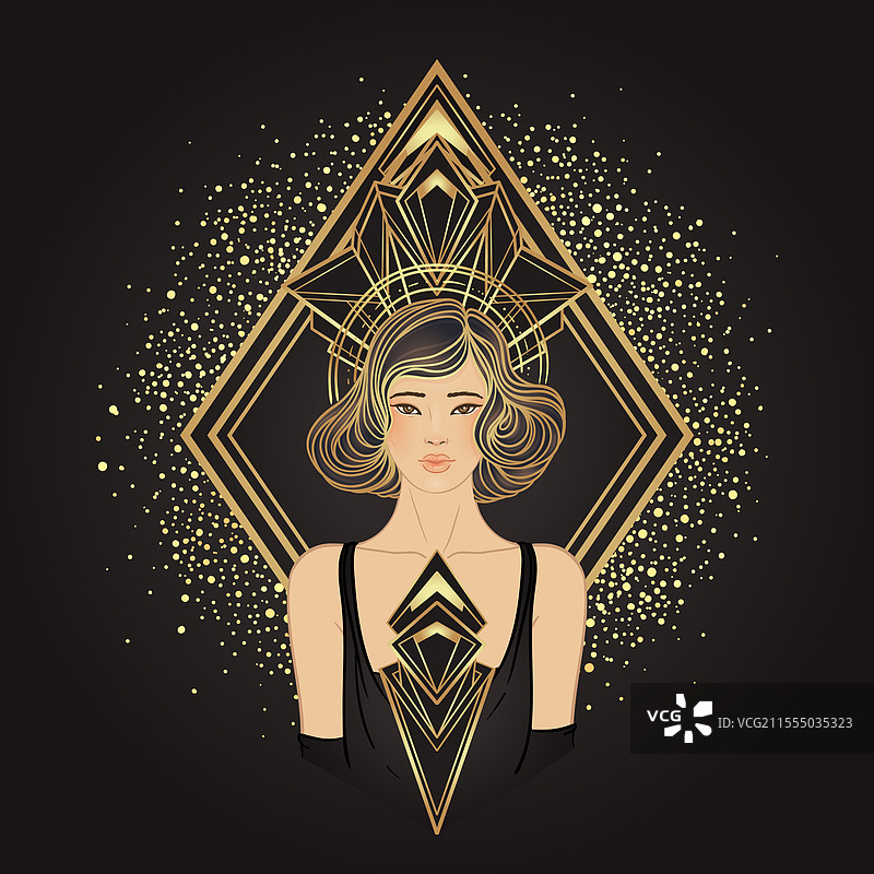 二十世纪二十年代的复古时尚魅力女孩（亚洲人）图片素材