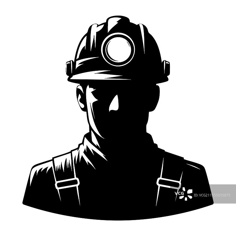矿工肖像，佩戴头灯和图片素材