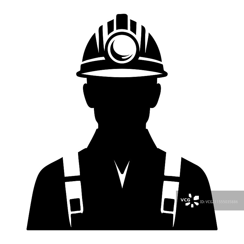 佩戴头灯和防护装备的矿工剪影图片素材