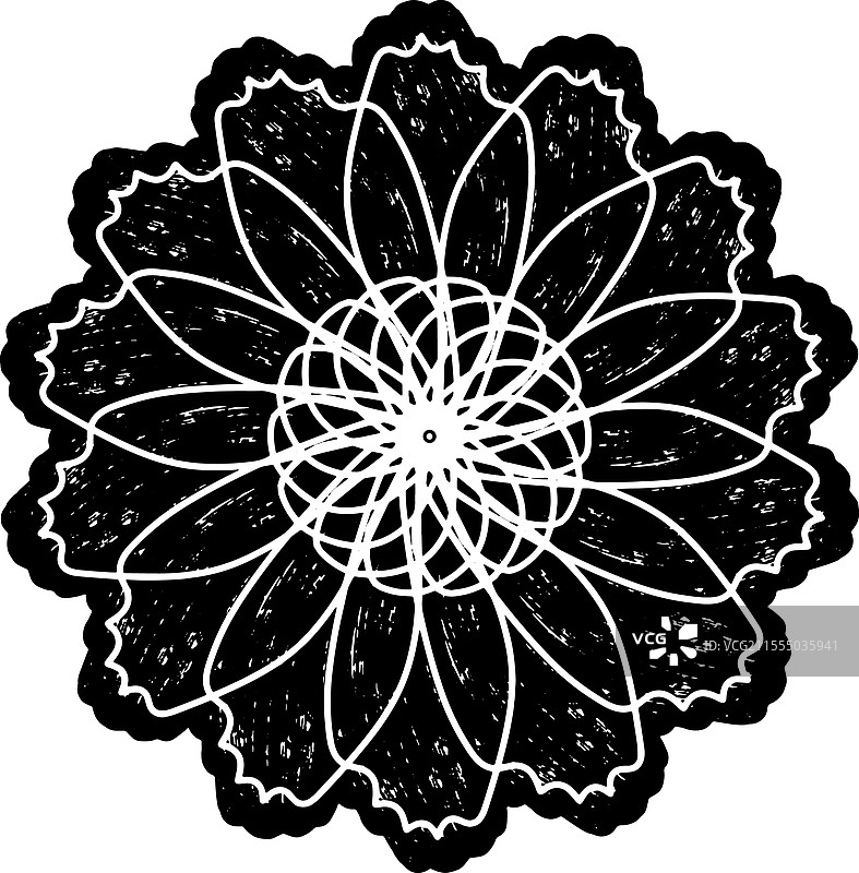 抽象的黑色螺旋设计与磨损的木刻效果图片素材