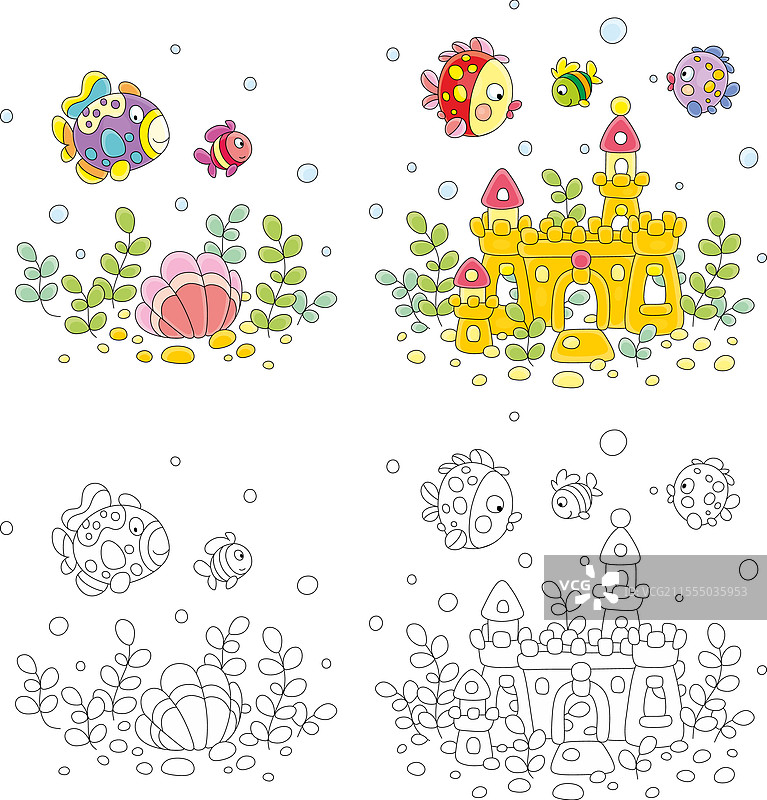 有趣的装饰鱼在水族箱中图片素材