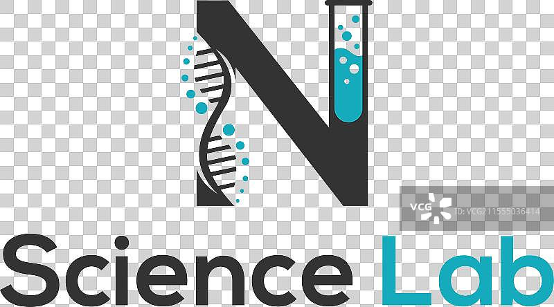 抽象字母N的DNA与科学标志图片素材