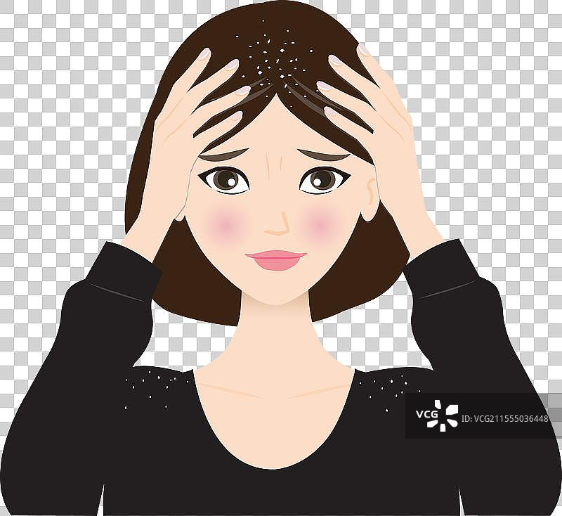 女人担心头皮上的头皮屑图片素材